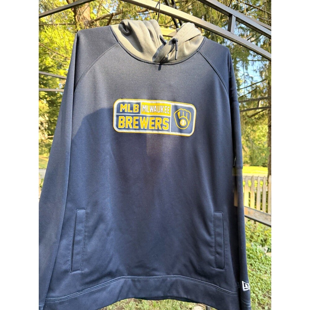 New Era Milwaukee Brewers MLB Baseball Hoodie Navy/Gray 2XL Officially Licensed